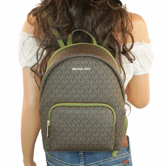 Michael Kors Medium Backpack MK Brown Green - Picture 1 of 11